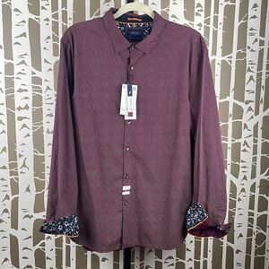 Cactus Man Ricky Singh Plum Navy Polka Dot Poplin Floral Cuff Shirt XL/44